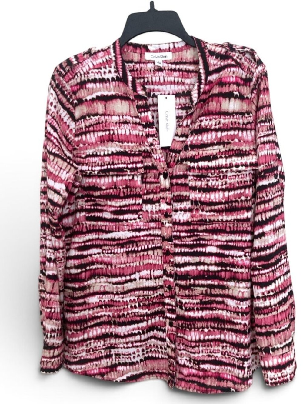 Calvin Klein Blouse Women's Size Medium Top Pink Black Mallard